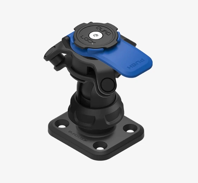 Quad Lock Phone Mount- Rectangle Flat 4 Hole Bases With Single Pivot, Vibration Dampener And 360 Head