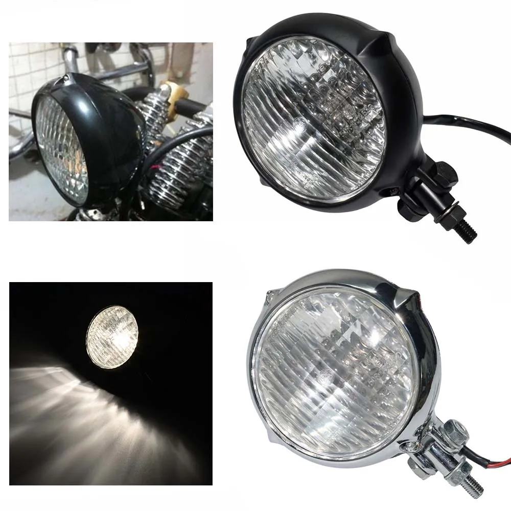 Universal Motorcycle H4 Bulb Headlight Round Retro Headlamp High/Low Beam Head Light Front Lamp For Harley Bobber Chopper Cafe R