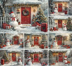 Mehofond Photography Background Christmas Front Door Snowman Winter Xmas Tree Kids Family Portrait Decor Backdrop Photo Studio