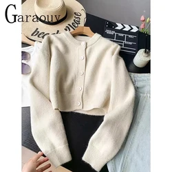 Garaouy 2024 Spring Women Simple Solid O Neck Single Breasted Knit Cardigan Female Soft Warm Short Sweater Coats Knitwear Tops