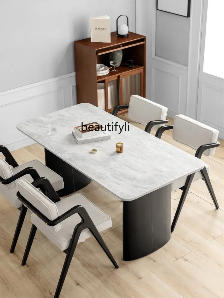 Dining Table Nordic Light Luxury and Simplicity Large Table Black Small Apartment Solid Wood Table and Chair Combination