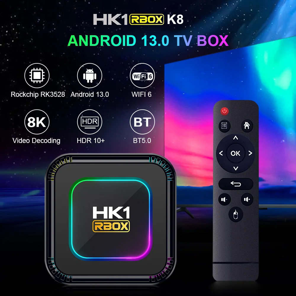 Android 13 TV BOX HK1 RBOX K8 4K RK3528 2.4G 5G WIFI 6 BT5.0 5.0 8K 3D HDR H.265 64GB 32GB 16GB