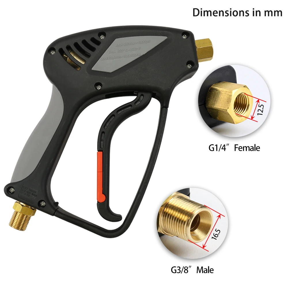 مسدس رش الماء عالي الضغط 280bar 4000psi G3/8 "مدخل لغسالات الضغط العالي الكهربائية الاحترافية والتجارية