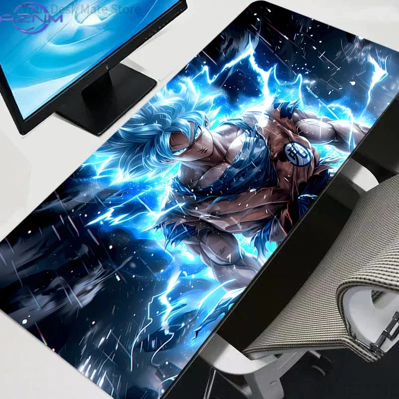 Anime Blue Lightning Aura Character Large Mousepad, Rubber Base Extended Desk Mat with Stitched Edge, Non Slip Table Pad for Gam