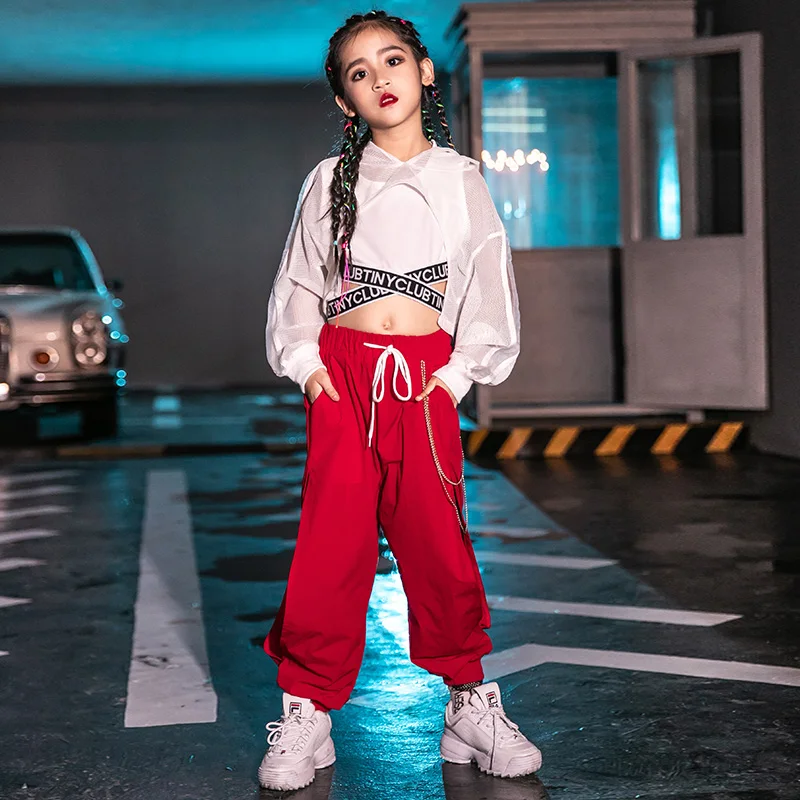 

Hip-hop Girls Hip-hop Clothing Trendy Korean Version of The Navel Long-sleeved Top Children's Jazz Dance Performance Clothing