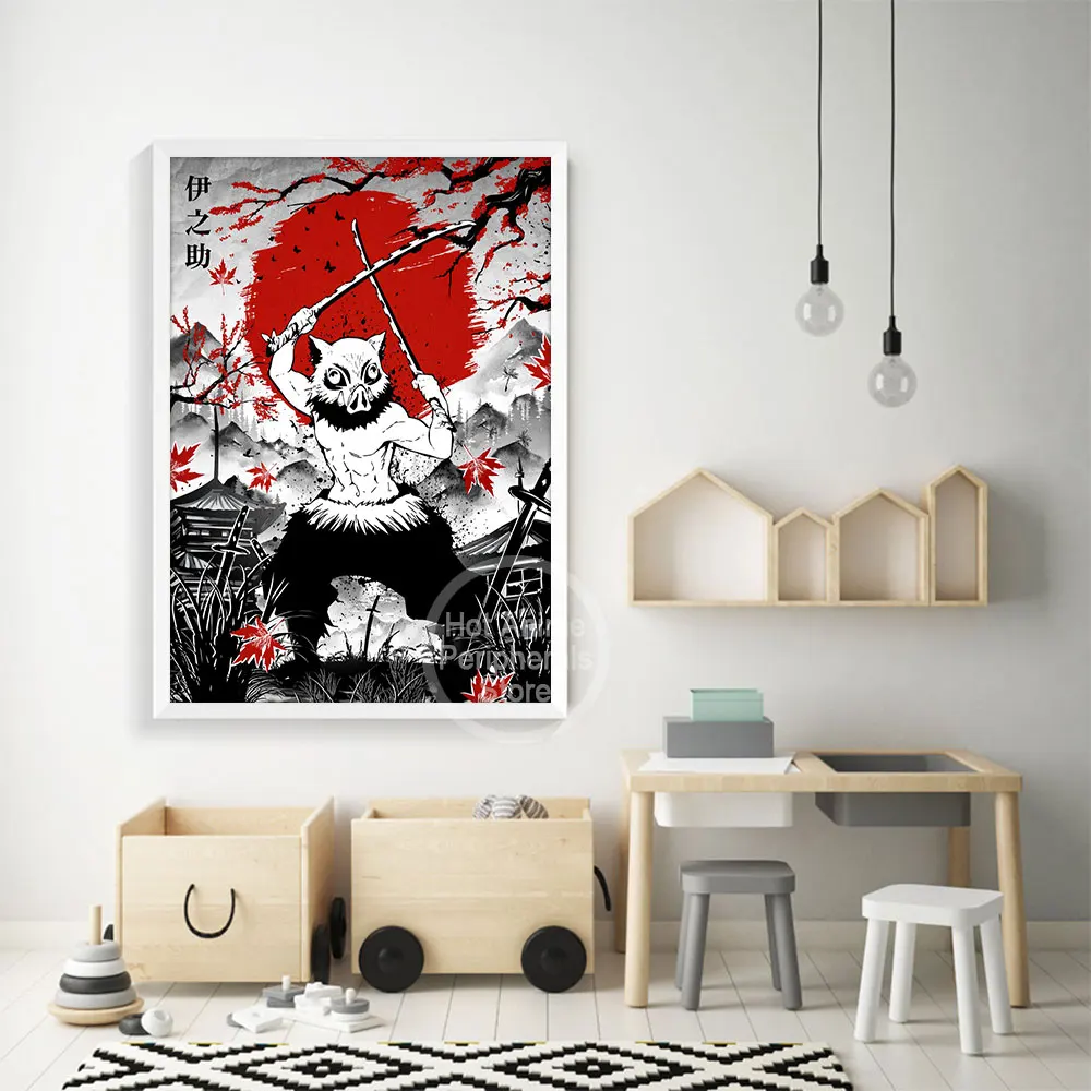 شيطان القاتل أنيمي أرقام Tanjirou Inosuke قماش المشارك ل جدار يطبع الفن غسل اللوحة غرفة ديكور صورة جدارية الهدايا #3