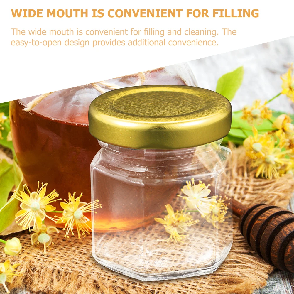 

6Pcs Hexagon Small Glass Jars Wide Mouth Sealed Storage Containers for Honey Jam Jelly Kitchen Clear Transparent Lidded Jars