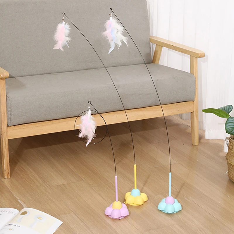 Cats Stick Toy Funny Fluffy Feather With Bell Sucker Suction Cup Feather Cats Toy Removable Handheld Cat Interactive Toy