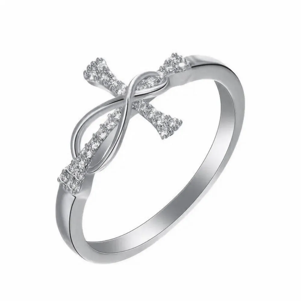 Personality Micro-inlay 5A Zircon Mobius Strip Cross Rings Infinite Love Classic Fashion High Quality Stainless Steel Jewelry
