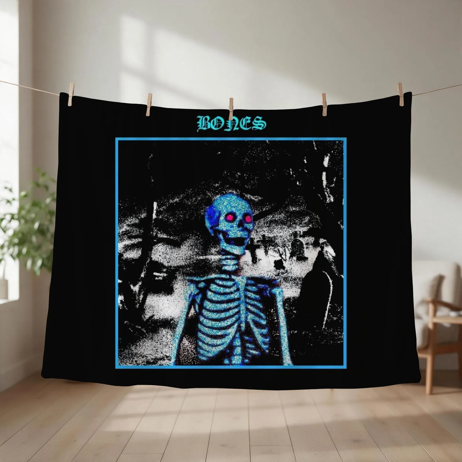 BONES SKELETON BLUE Throw Blanket couch cozy soft plush fuzzy picnic outdoor blanket