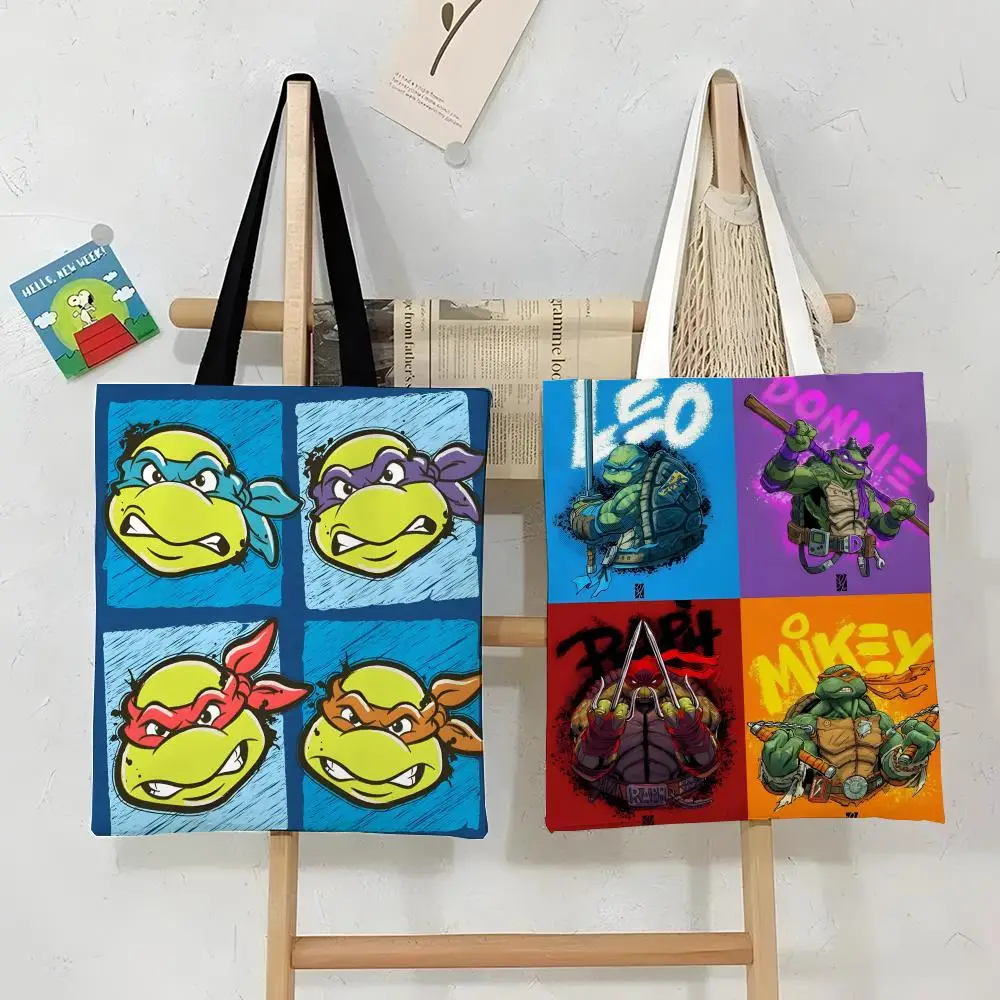 Storage Bags Large Capacity Canvas Bag for Female Students Tote Mommy Bag Classic Cartoon Hero T-T-Turtles