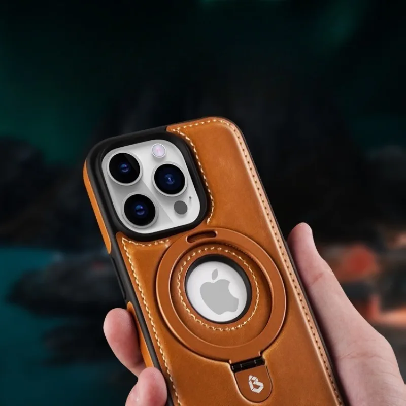 Funda de anillo con soporte magnético de cuero PU de lujo para IPhone 16 15 14 Plus 13 12 Pro Max Magsafe cubierta con logotipo hueco de carga inalámbrica