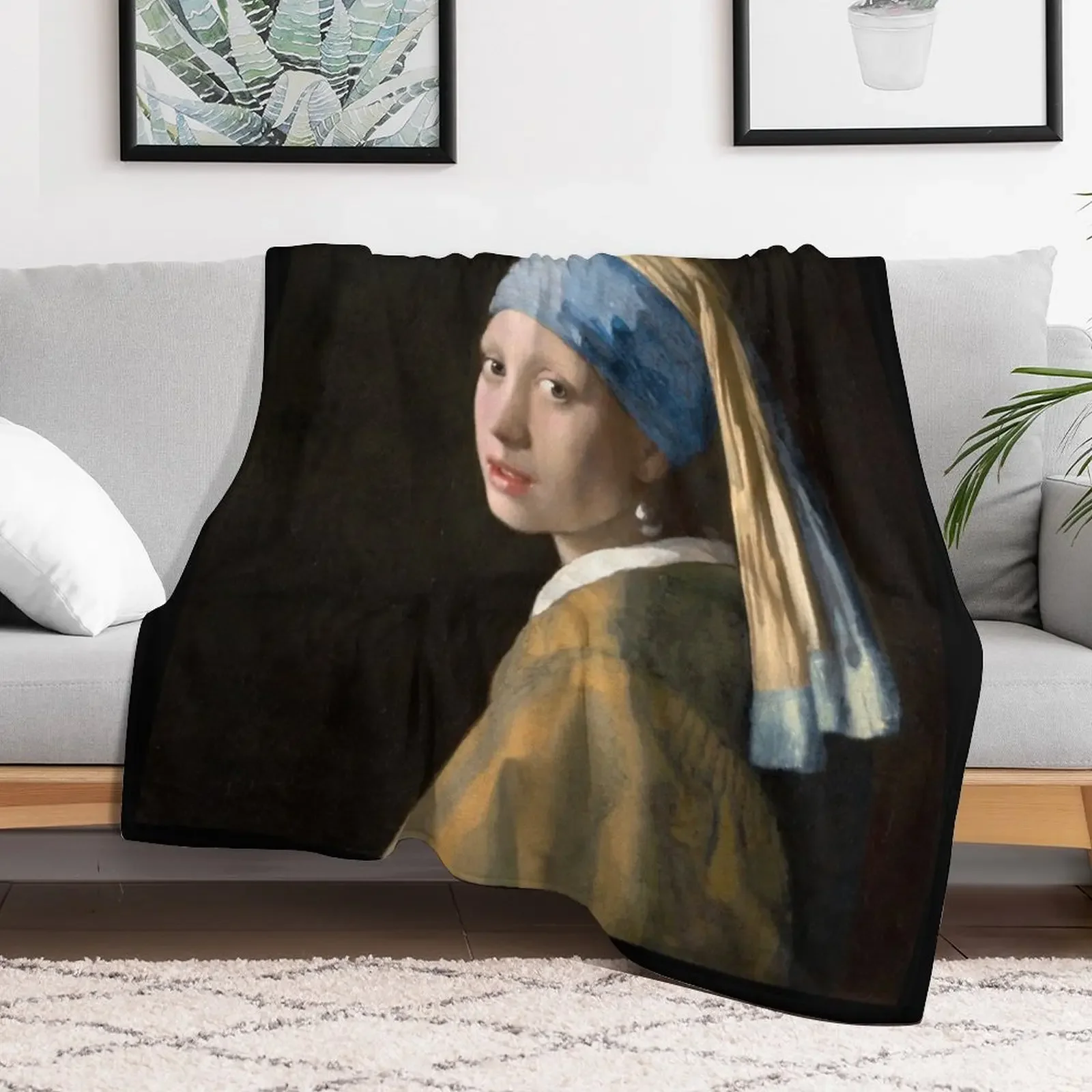 Girl with a Pearl Earring Throw Blanket sofa bed Decoratives Retros Decorative Sofa Blankets