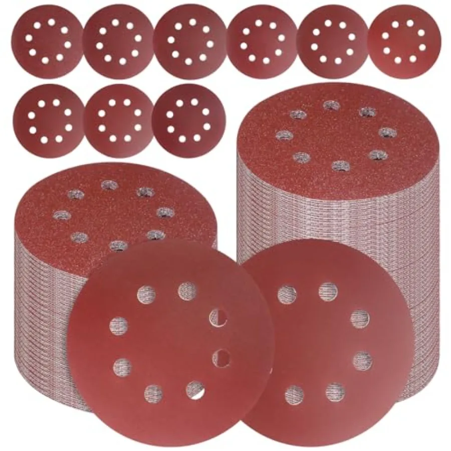 

155PCS 5 Inch 8 Hole Sanding Discs Adhesive Hook and Loop Sandpaper for Random Orbital Sander 40 60 80 120 150 240 320 400 600