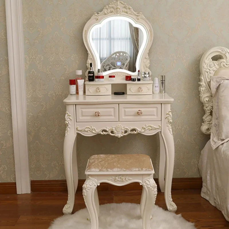 

Nordic Modern Dresser Led Light Desings Wooden Storage Dressing Table Makeup Mirror European Schminktisch Furniture For Bedroom