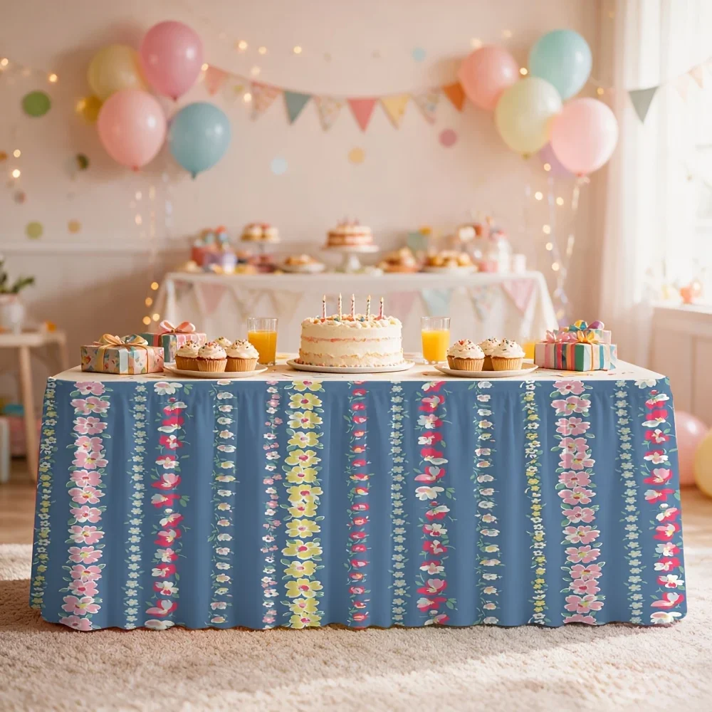One table skirt with a Halloween theme, featuring a vertical floral print tablecloth.xzj