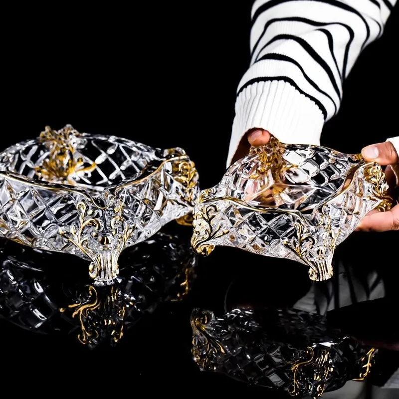 Crystal glass ashtray engraved cigar tray square ashtray countertop decoration