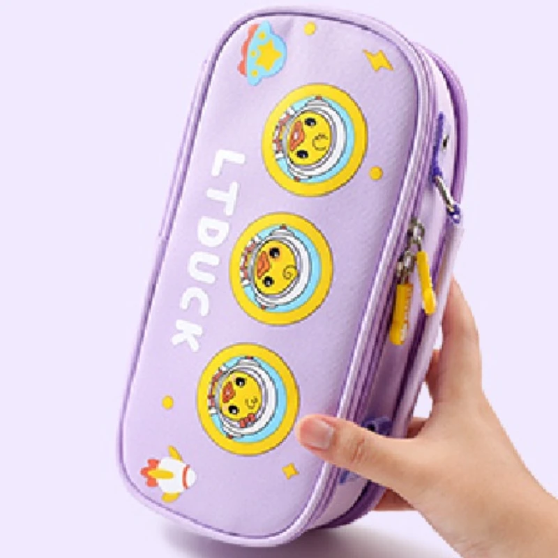 Large Capacity Canvas Multi Layer Pencil Bag LT Yellow Duck Stationery Bag Junior High School Multi functional Pencil Bag Handhe