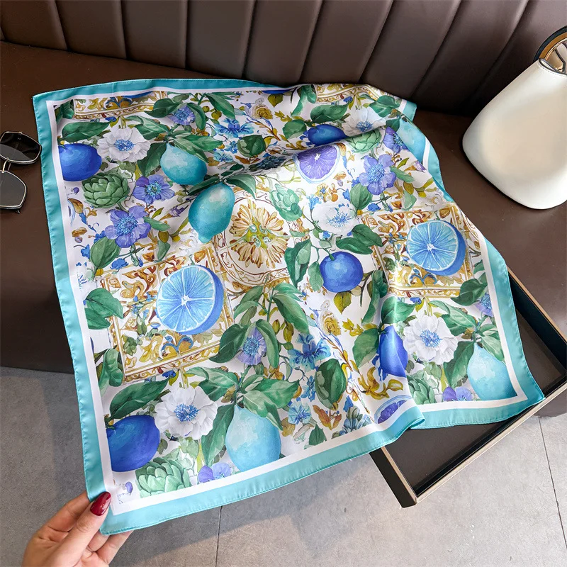 Freshness Print 70cm Square Scarf Women Soft Satin Kerchief Thin Neck Scarf Fashion Sunscreen Headscarf For Women Bag Ribbon