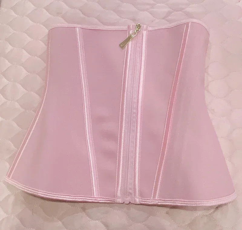 Fajas Colombian Girdle Pink Waist Trainer Double Compression Corest with Zipper Hook Body Shaper Slimming Abdomen Belt Shapewear