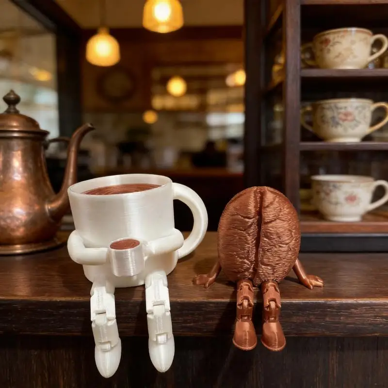3D Printed Coffee Partner Cute Coffee Cup Coffee Bean Desk Decor Fidget Toys For Coffee Lovers Home Office Ornaments