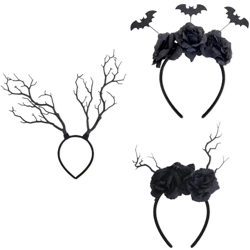 Unique Black Branches Headpiece Soft Resin Hairband for Halloween Makeup Artists