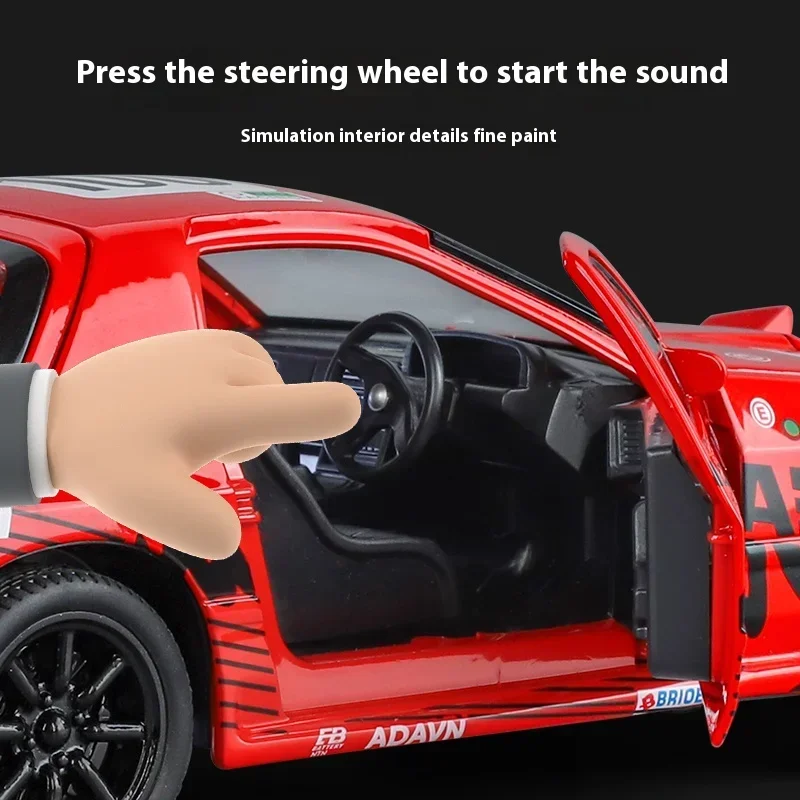 Model with Sound and Light, Pull Back Action, Racing Vehicle Toy for Boys JDM RX7 1:24 Modified Alloy Diecast Car