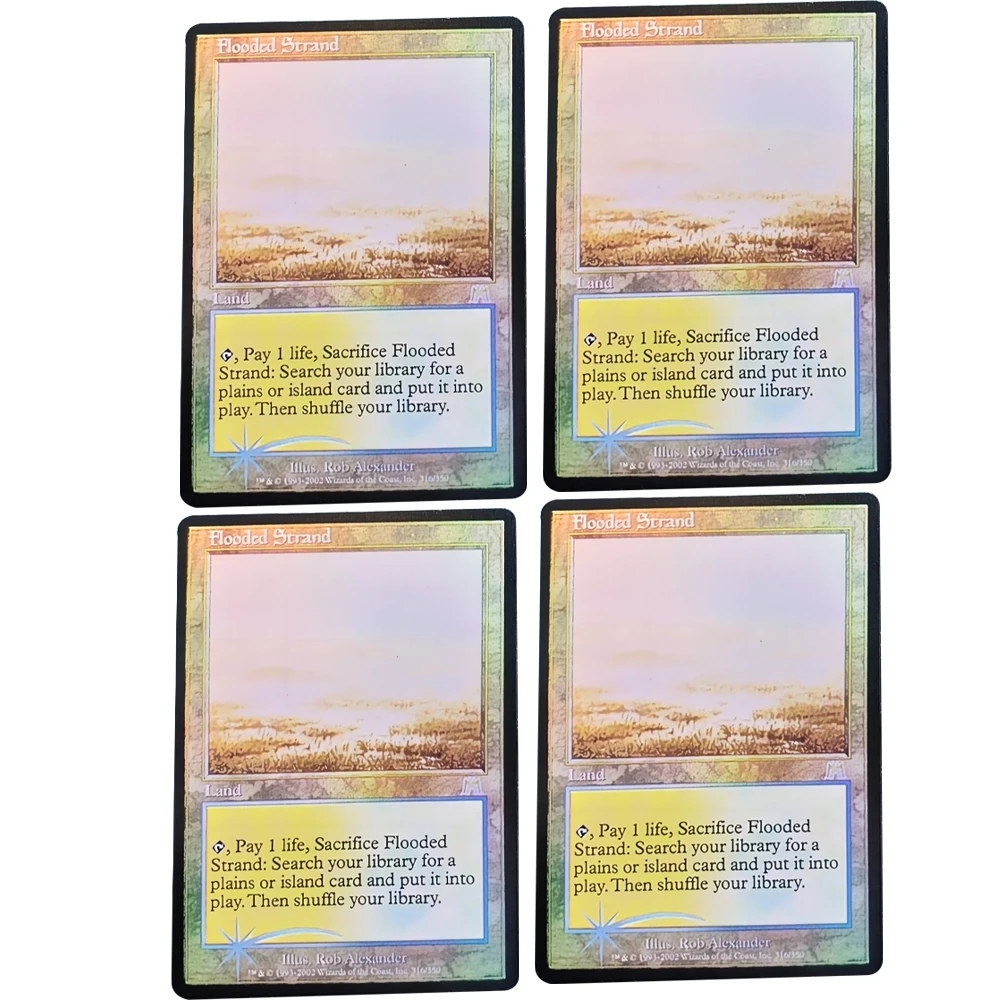 

4X Flooded Strand Foil Anime MTG Collection Card Game Full Art Super Rare Playset Refractive Color Flash Card Kid Gift Handmade