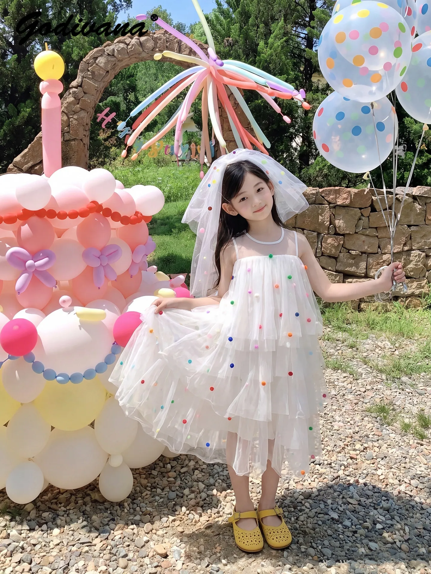 Sweet Girls Fashion New Summer Princess Dress Kids High Quality Sleeveless Tulle Loose Fit Breathable Birthday Party Cake Dress
