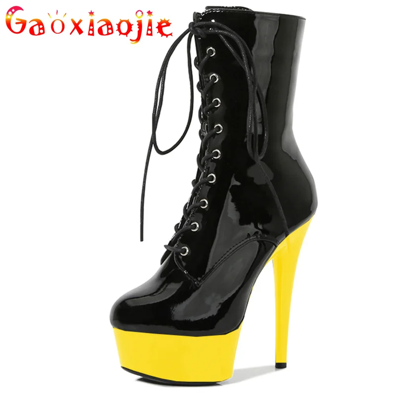 Scarpe da passerella Sexy 2022 tacchi a punta tonda spogliarellista Pole Dance Platform ologramma stivaletti da donna 15cm stivali da donna romani