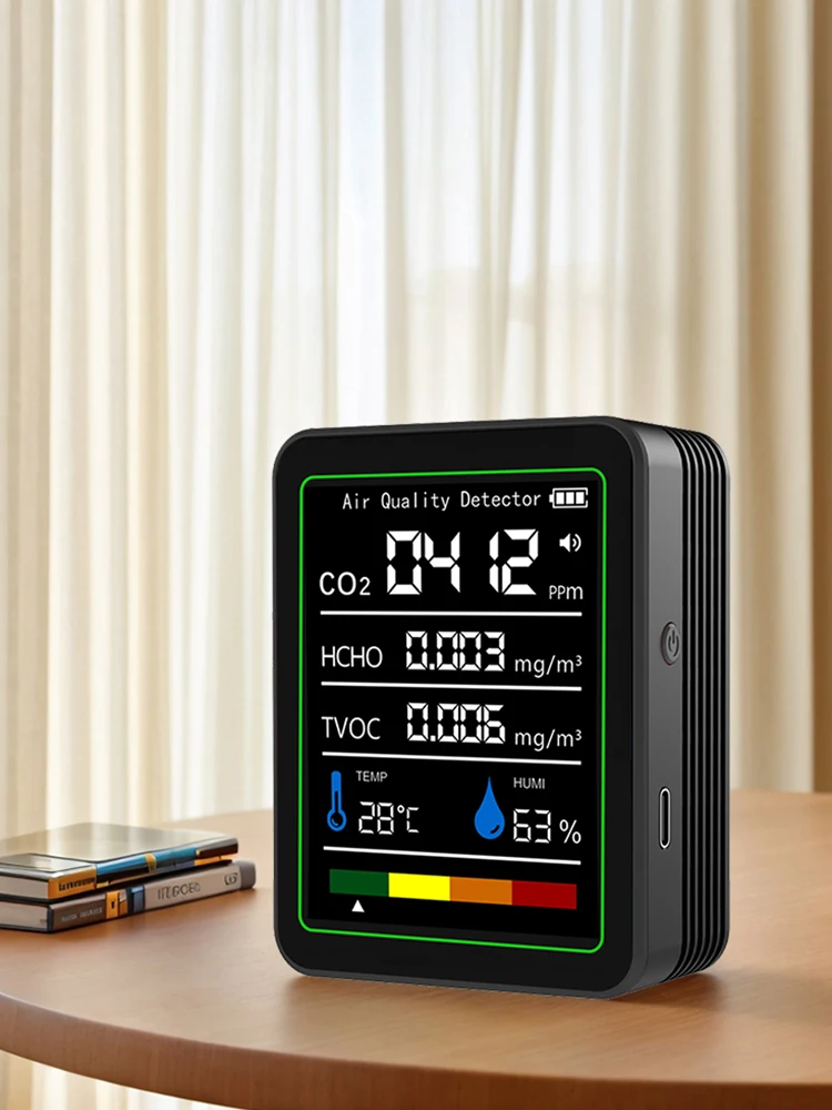 5 في 1 شاشة الفورمالديهايد شاشة ديجيتال كاشف ثاني أكسيد الكربون جهاز مراقبة درجة الحرارة والرطوبة للكشف عن جودة الهواء