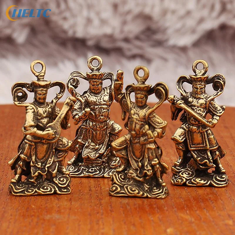 1Pcs Retro Brass Four Heavenly Kings Statues Desktop Ornaments Antique Miscellanea Buddha Bronze Carvings Vintage Bronzeware