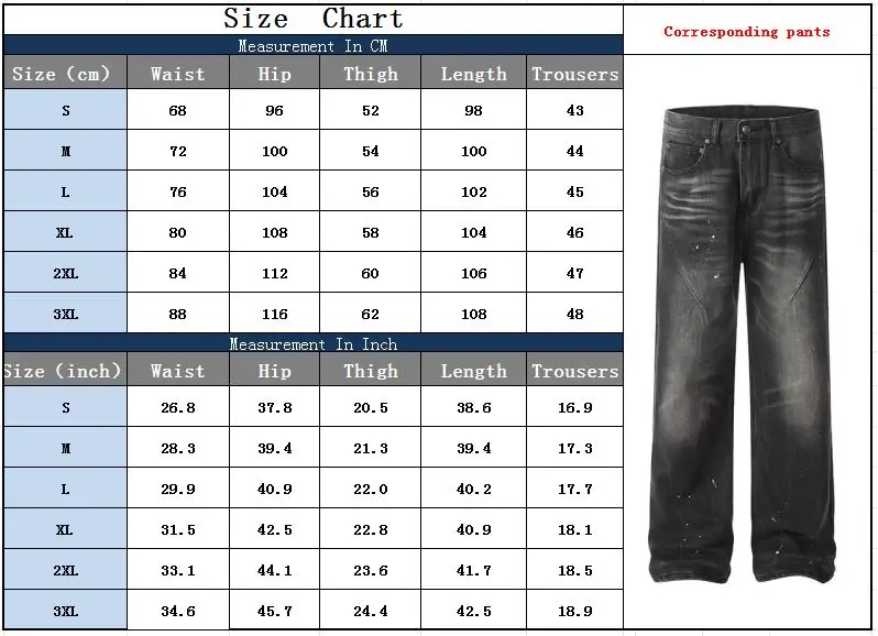 2025 Trashy Y2K 2000S Streetwear Tuschemalerei Baggy Jeans Hosen für Männer 90S Vintage Kleidung gerade alte Baumwolle Faltenhose – Detail 3