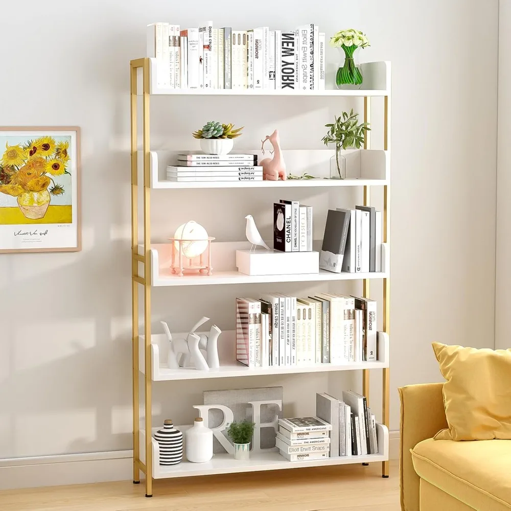 

Modern 5-tier Floor-standing Display Bookshelf with Top Edge for Home and Office, Storage Rack