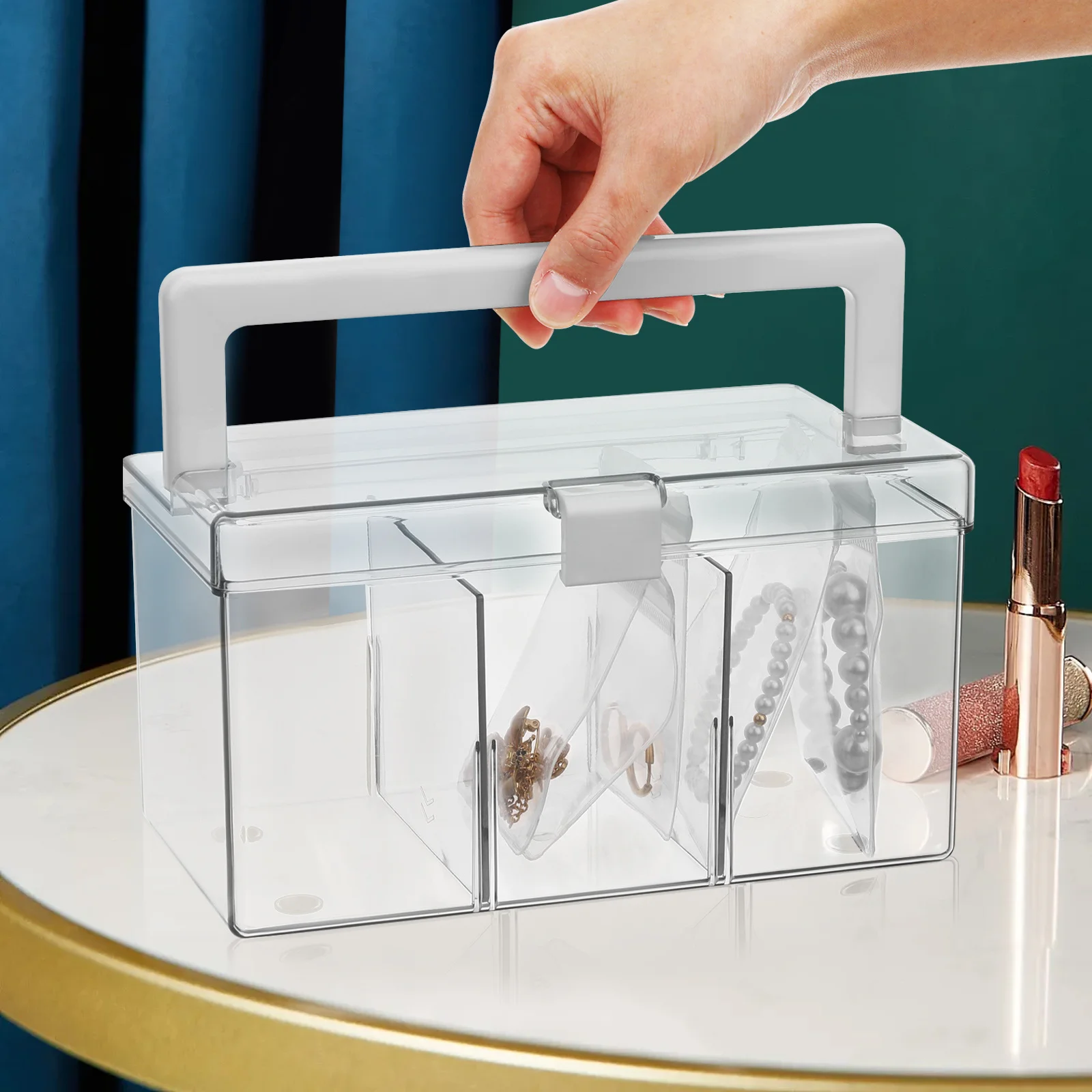 

Clear Acrylic Jewelry Storage Box Organizer Large Capacity Portable Travel Case for Earrings Rings Necklaces Jewelry Holder