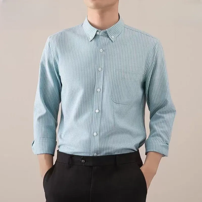 ربيع الخريف جديد القطن الخالص الرجال قميص طويل الأكمام موضة تنفس مريحة ملابس العمل غير رسمية عالية الجودة أكسفورد النسيج