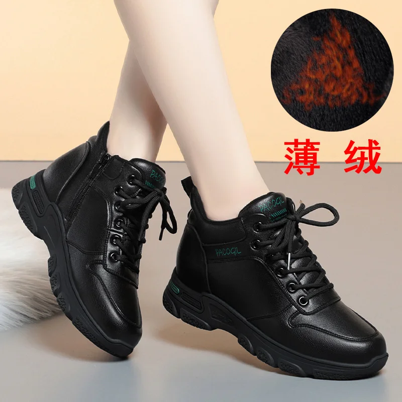 Fashion Women Casual Shoes New Winter Warm Plus Velvet Black Ankle Shoes Thick-Soled Soft Cotton Sneakers  Mother  Boots Outdoor