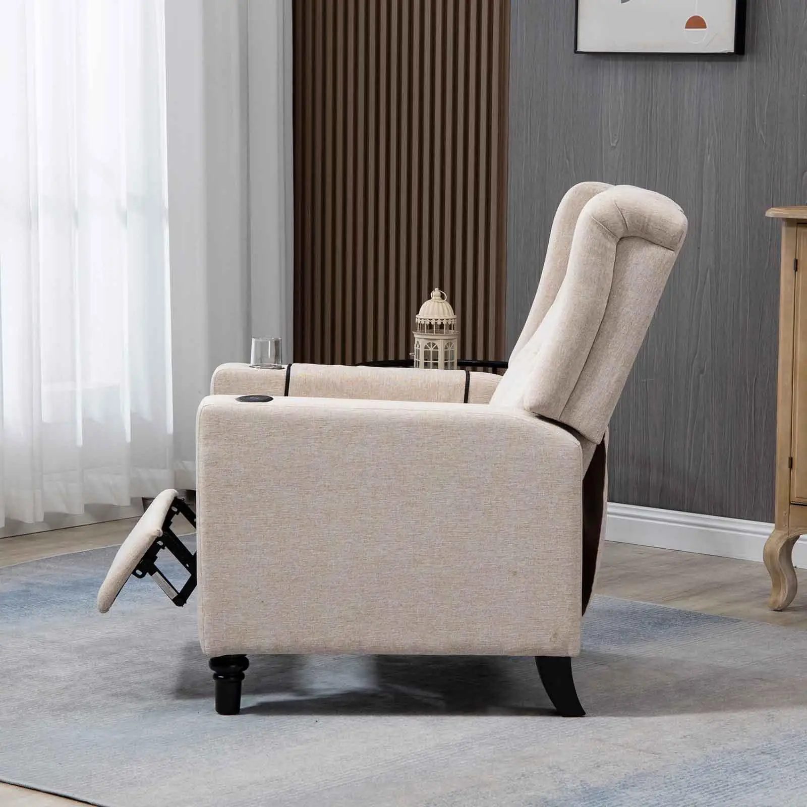 Arm Pushing Recliner Chair, Modern Button Tufted Wingback Push Back Recliner