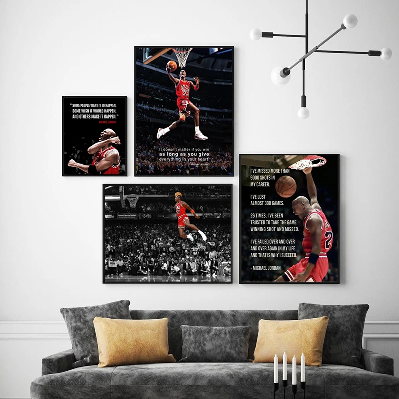 Basketball Poster MJ J-Jordan Slam Dunk Competition Picture Art Prints Teen Boys Room Wall Decoration Canvas Painting Boys Gift