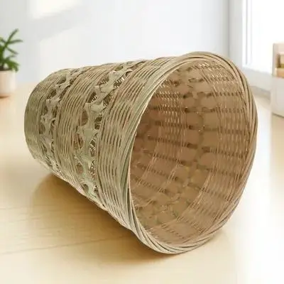 

1Pcs Bamboo Woven Garbage Can Manual Handwoven Rubbish Basket Waste Paper Storage Basket Bamboo Woven Trash Can