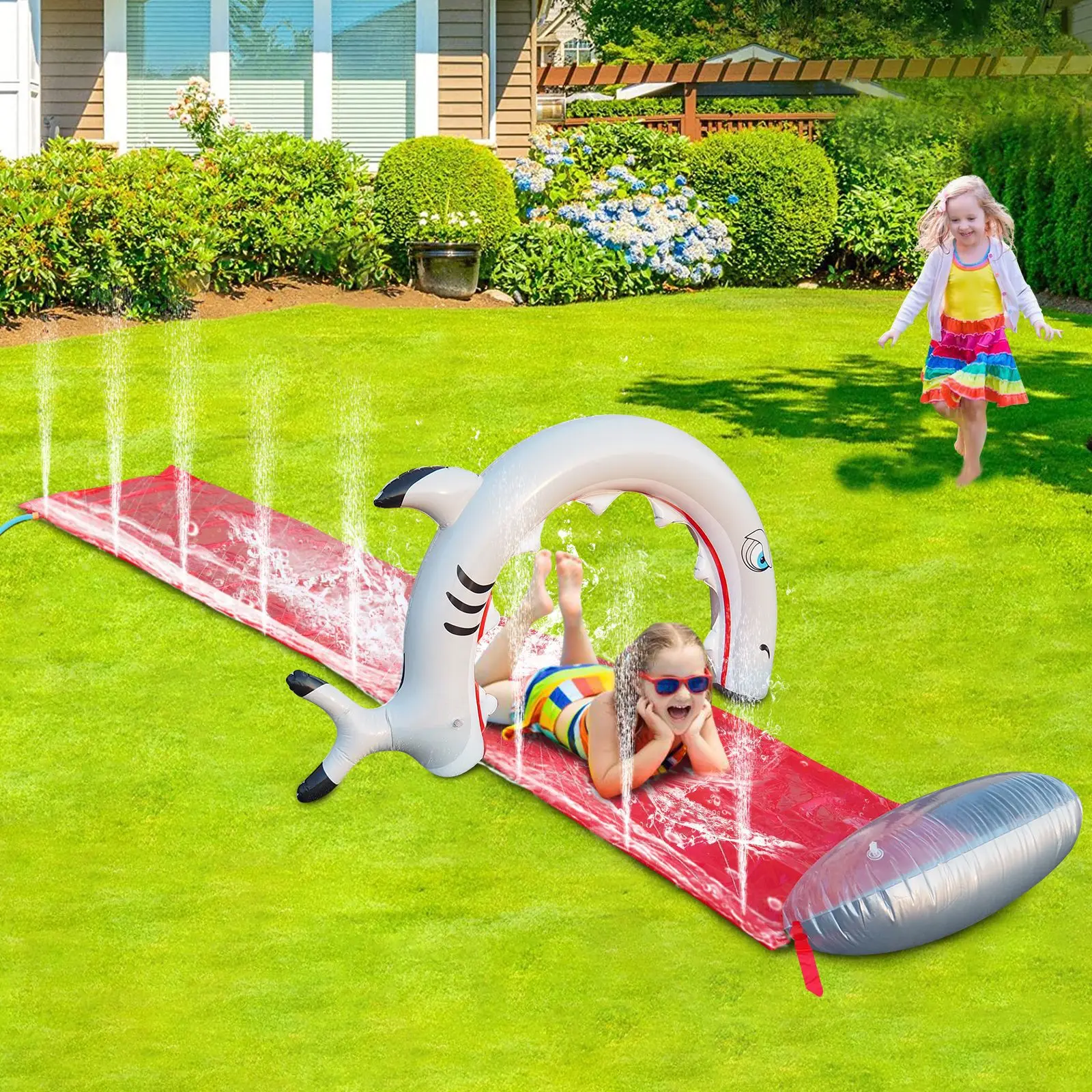 

New 470cm Slip Splash and Slide,Lawn Water Slide for Kids Adults Summer Toy with Sprinkler, Sports Outdoor Garden Backyard