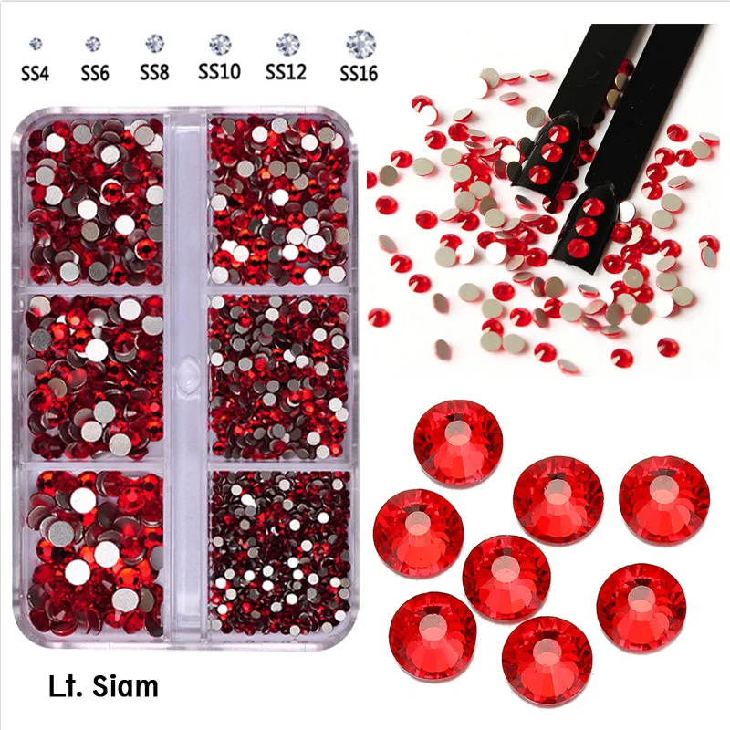 

YanRuo Box Rhinestones SS4-SS16 Lt. Siam Non Hotfix Glass Glitter Flatback Design Decorations Beauty Accessories For Nail Art