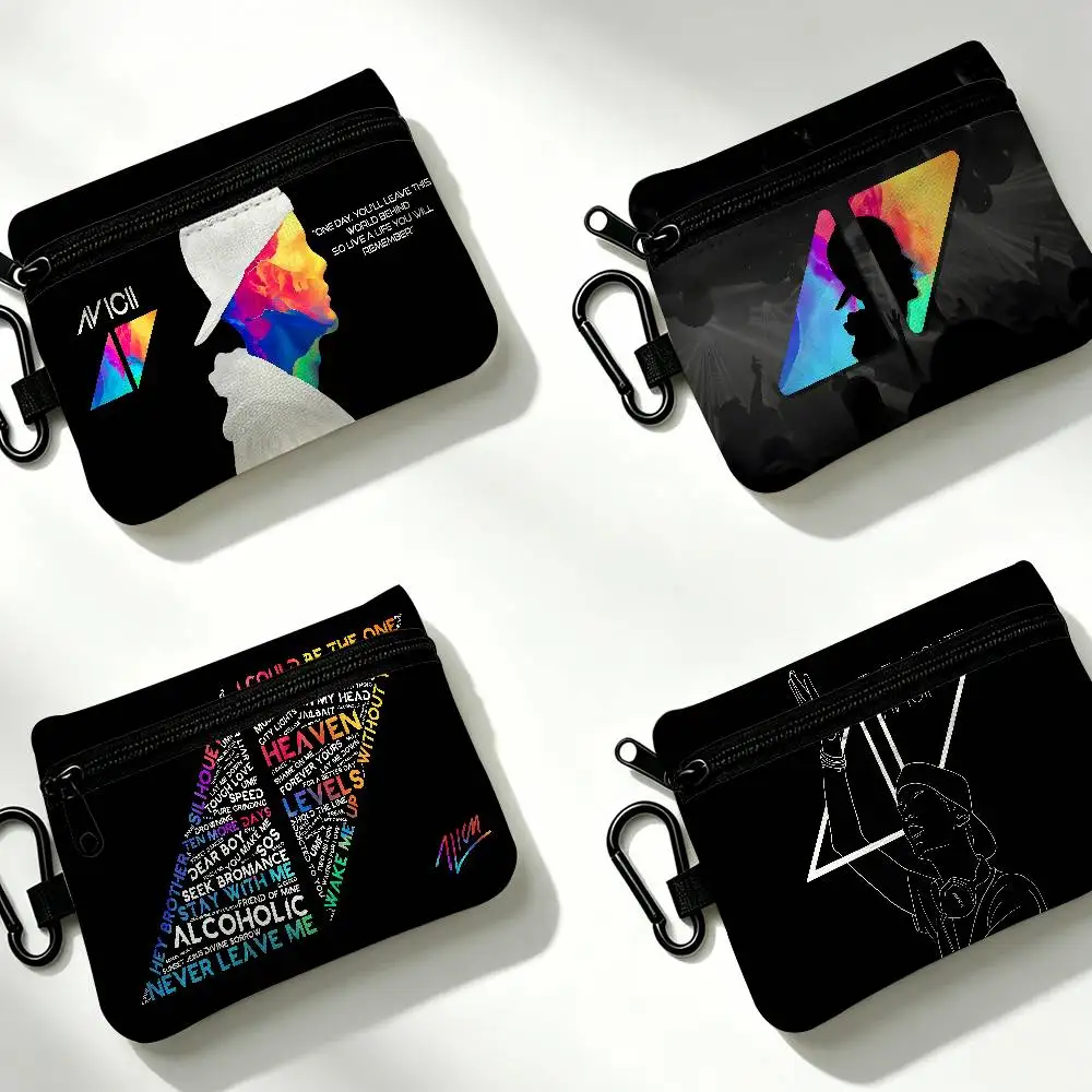DJ A-Avicii Logo  Multifunctional Oxford Cloth Small Pouch With Hook Mini Coin Wallet Earbud Storage Bag
