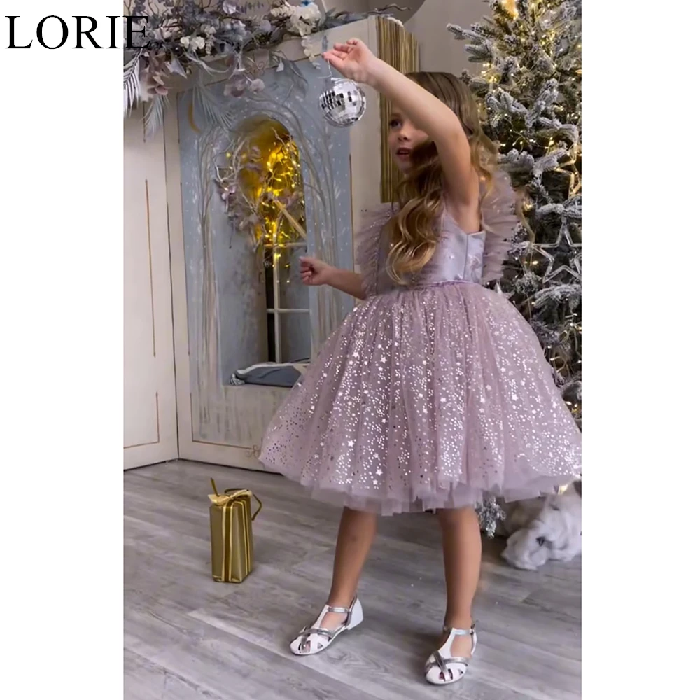 

LORIE Glitter Lavender Sequin Flower Girl Dresses A-Line Scoop Ruffles Pleated 2025 Fairy Sparkly Birthday Party Dress Customize