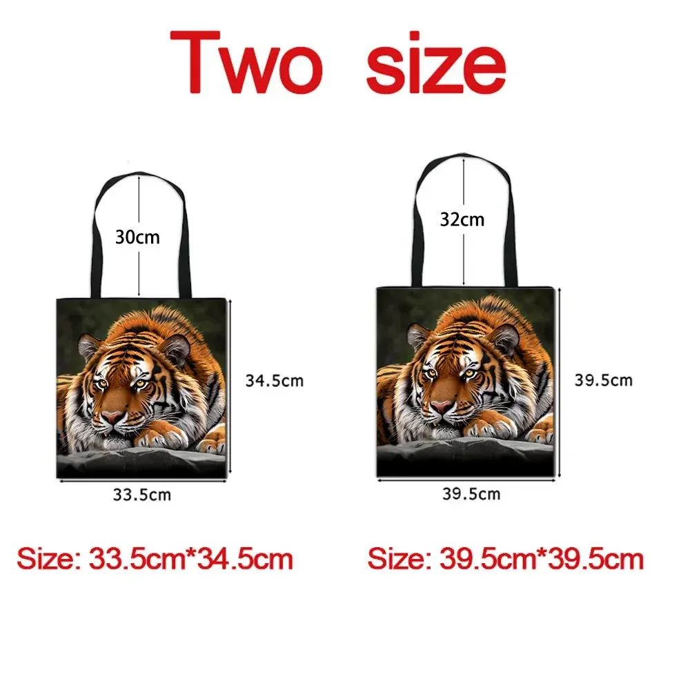 Wolf Under The Moonlight Print Shoulder Bag Lion with Crown Tote Bags Large Capacity Colorful Tiger Handbag Reusable Shopper Bag