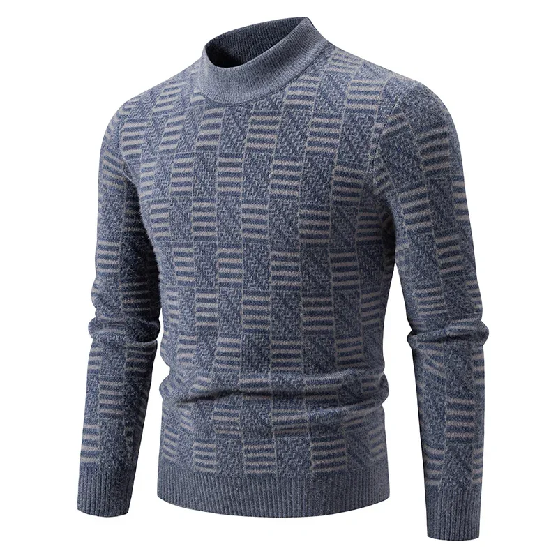 Hoge kwaliteit heren nieuwe herfst en winter casual warme kleurblok trui gebreide tops herenkleding