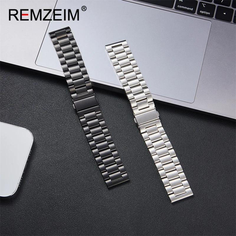 Stainless Steel Watch Band Butterfly Buckle Bracelet 20/22mm Strap for Women Men Silver Black Solid Metal Watchband Accessories