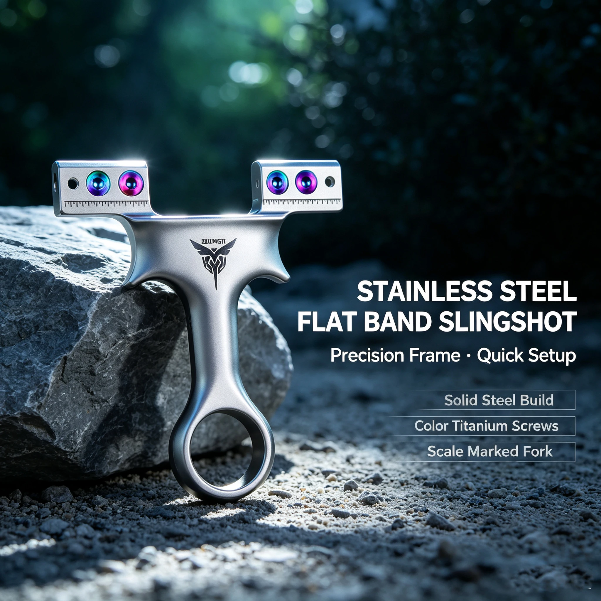Stainless Steel Y-Shaped Slingshot with Flat Top Clamp, Colorful Screws and Finger Ring for Outdoor Target Practice
