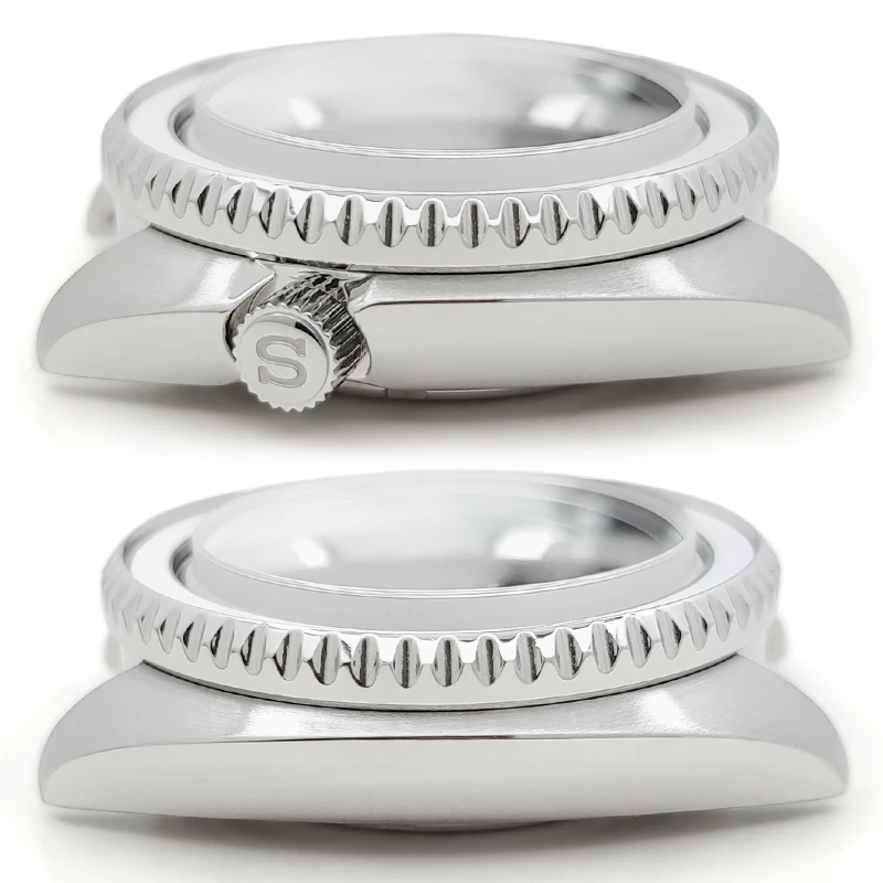 سلحفاة SKX مصقول الصلب إنهاء ساعة حافظة فضية MOD NH35 NH36 4R36 ساعات من الفولاذ المقاوم للصدأ حالات أجزاء الحركة مع حلقة الفصل