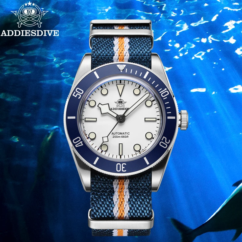 ADDIESDIVE New Men Automatic Mechanical Watches NH35 Sapphire Crystal BGW9 Luminous 200M Diver Bubble Mirror Glass Watch AD2043